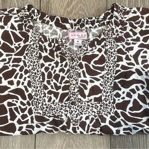 Brown and White Animal Print Women's scrub Top